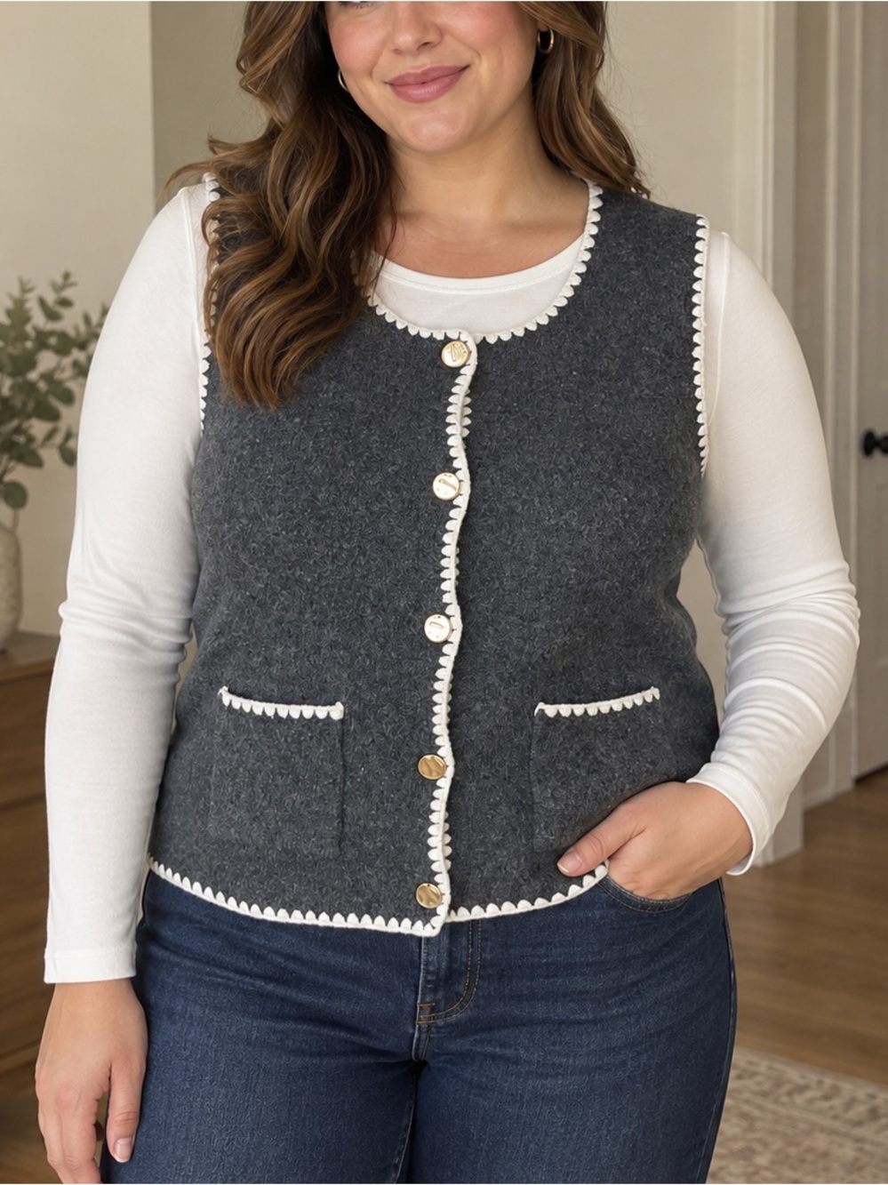 Song of Style by Aimee Song Scalloped Trim Sweater Vest XL